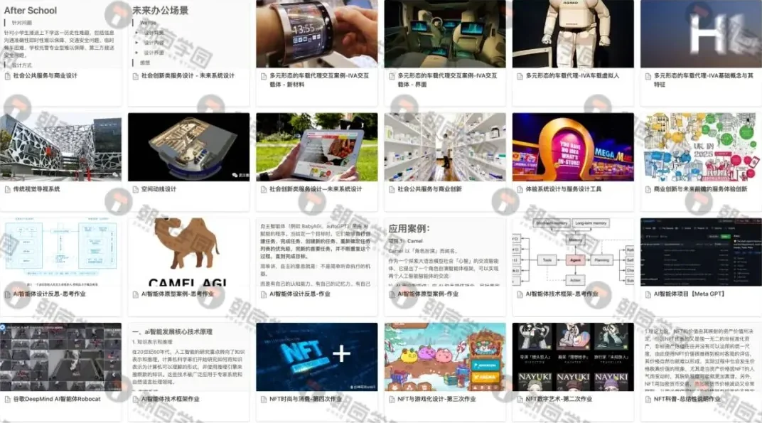 课程共建案例画廊截图,每页为一个专题下同学上传的案例卡片缩略图 第 3 张,共 11 张