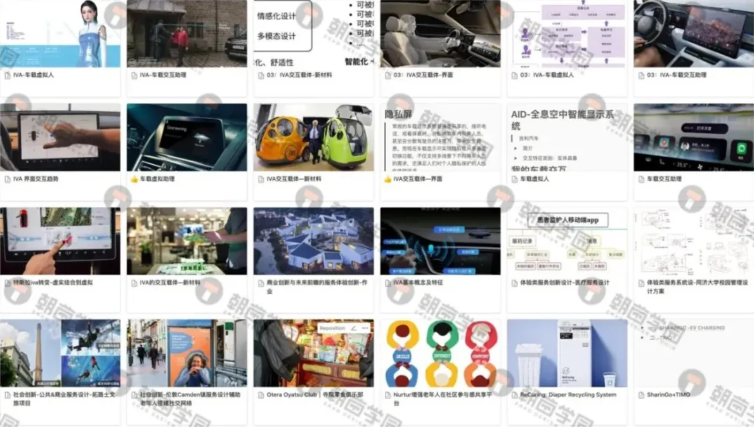 课程共建案例画廊截图,每页为一个专题下同学上传的案例卡片缩略图 第 5 张,共 11 张