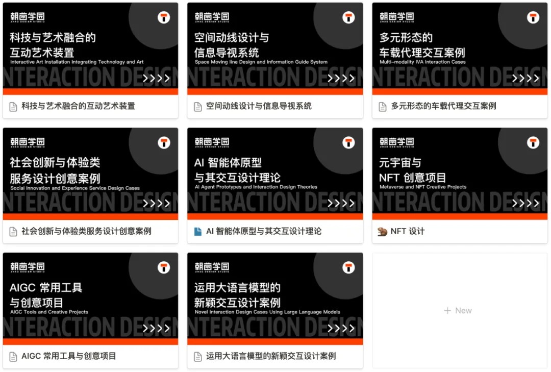 Notion 资料库首页:八张黑底专题卡,对应第二期八个专题